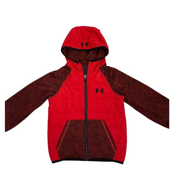 Under Armour Jacket Quilted Red Zip Up Hoodie Size Youth 6 - Picture 2 of 3